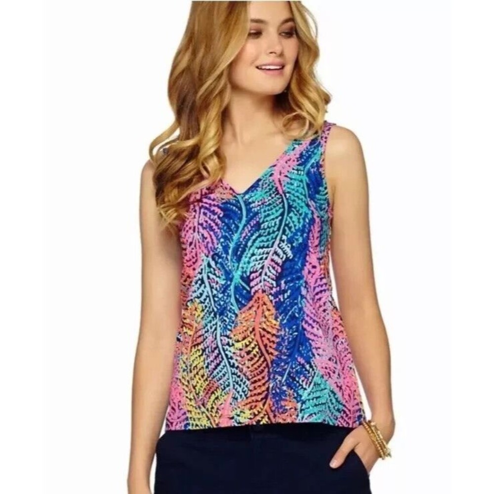 Lilly Pulitzer Gigi Electric Feel V Neck Tank Top Women's XS Tropical Print